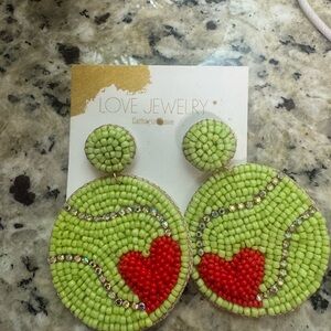 Green and Red Beaded Earrings